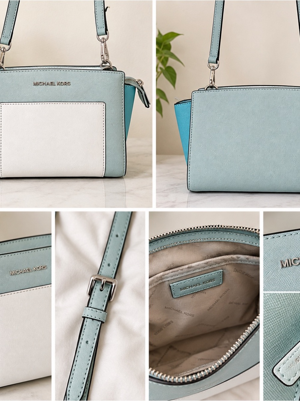 Michael Kors Two-Tone Light Blue & White Crossbody Bag